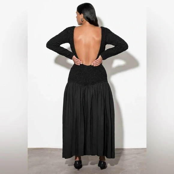 Mara Hoffman Elegant Black Textured Long Sleeve open back dress - Picture 4 of 11